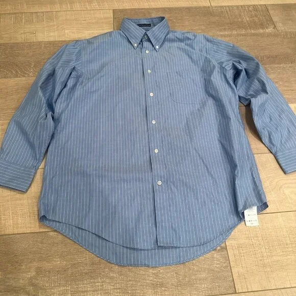 LANDS END MENS 16-32 NO IRON PINPOINT OXFORD LONG SLEEVE SHIRT BUTTON UP - Picture 2 of 8